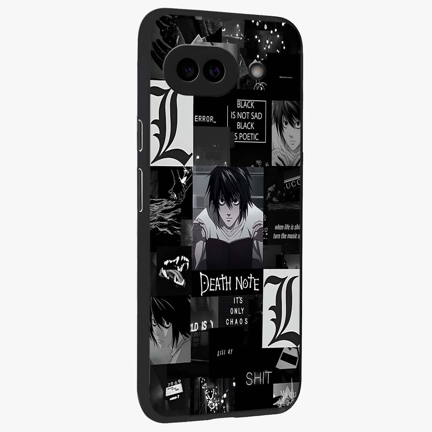 Midnight Chaos Mind Glass Case upright view showcasing expressive abstract artwork with bold dark theme.
