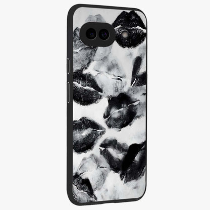 Midnight Kiss Marks Glass Case upright view showcasing stylish kiss mark artwork with trendy romantic theme.
