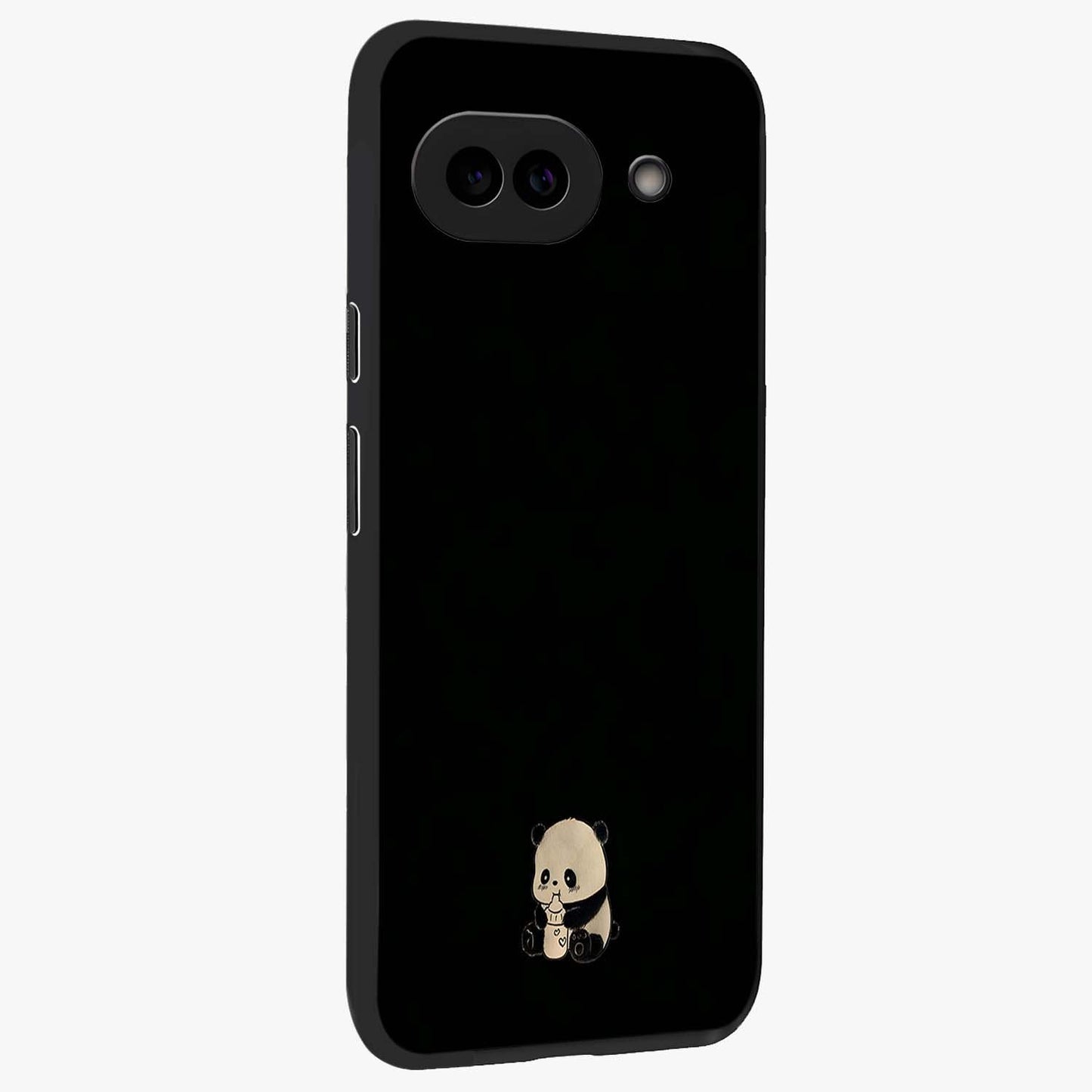 Midnight Panda Love Glass Case upright view showcasing charming panda artwork with playful romantic theme.