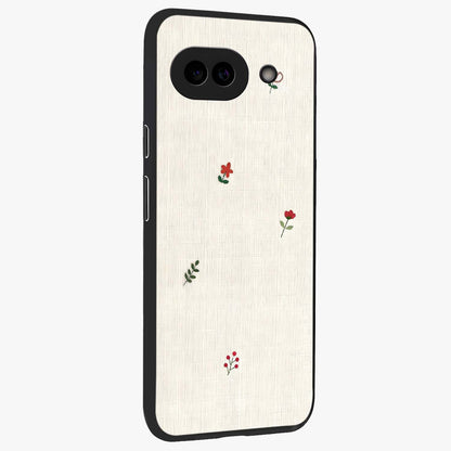 Minimalistic Blue With White Flower Pattern Glass Case upright view showcasing clean white flower artwork with calming blue theme.
