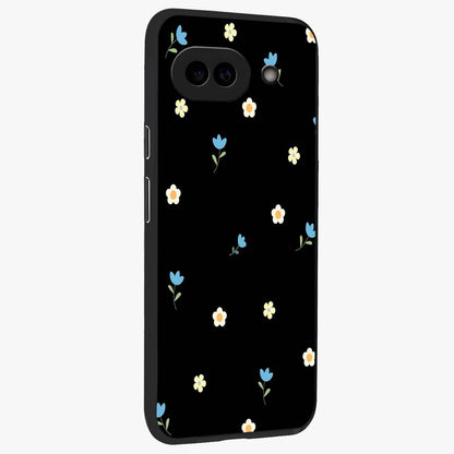 Minimal Petal Whispers Glass Case upright view showcasing elegant floral artwork with modern minimalist style.