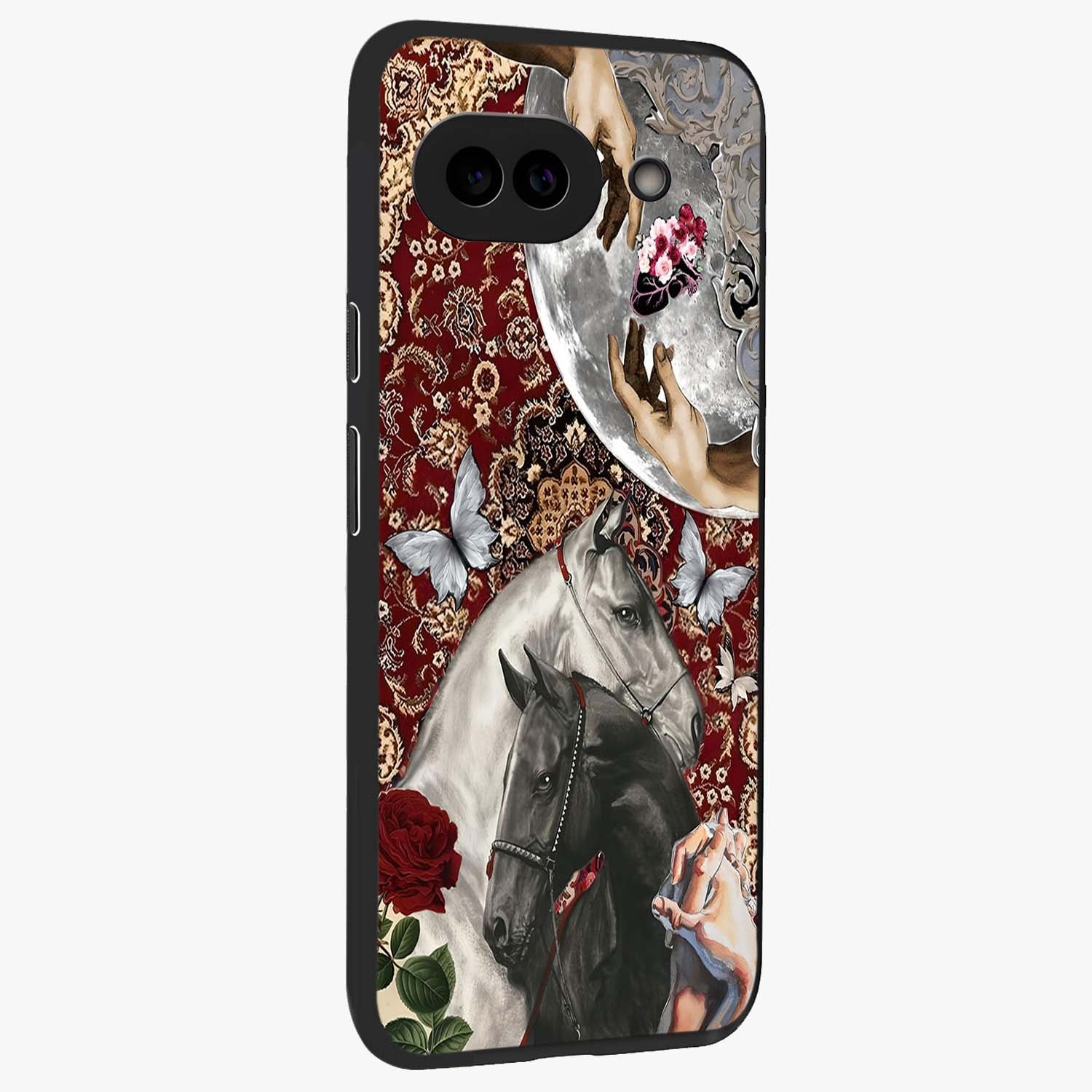 Moonlit Royal Stallion Glass Case upright view showcasing dramatic horse artwork with glowing moon themed design.