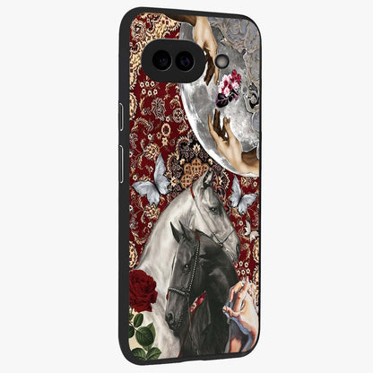 Moonlit Royal Stallion Glass Case upright view showcasing dramatic horse artwork with glowing moon themed design.