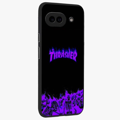 Neon Flame Riot Glass Case upright view showcasing dynamic flame artwork with energetic neon theme.