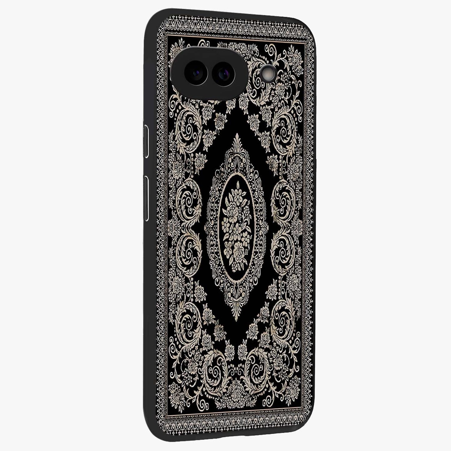 Noir Bloom Elegance Glass Case upright view showcasing graceful floral artwork with luxurious dark theme.