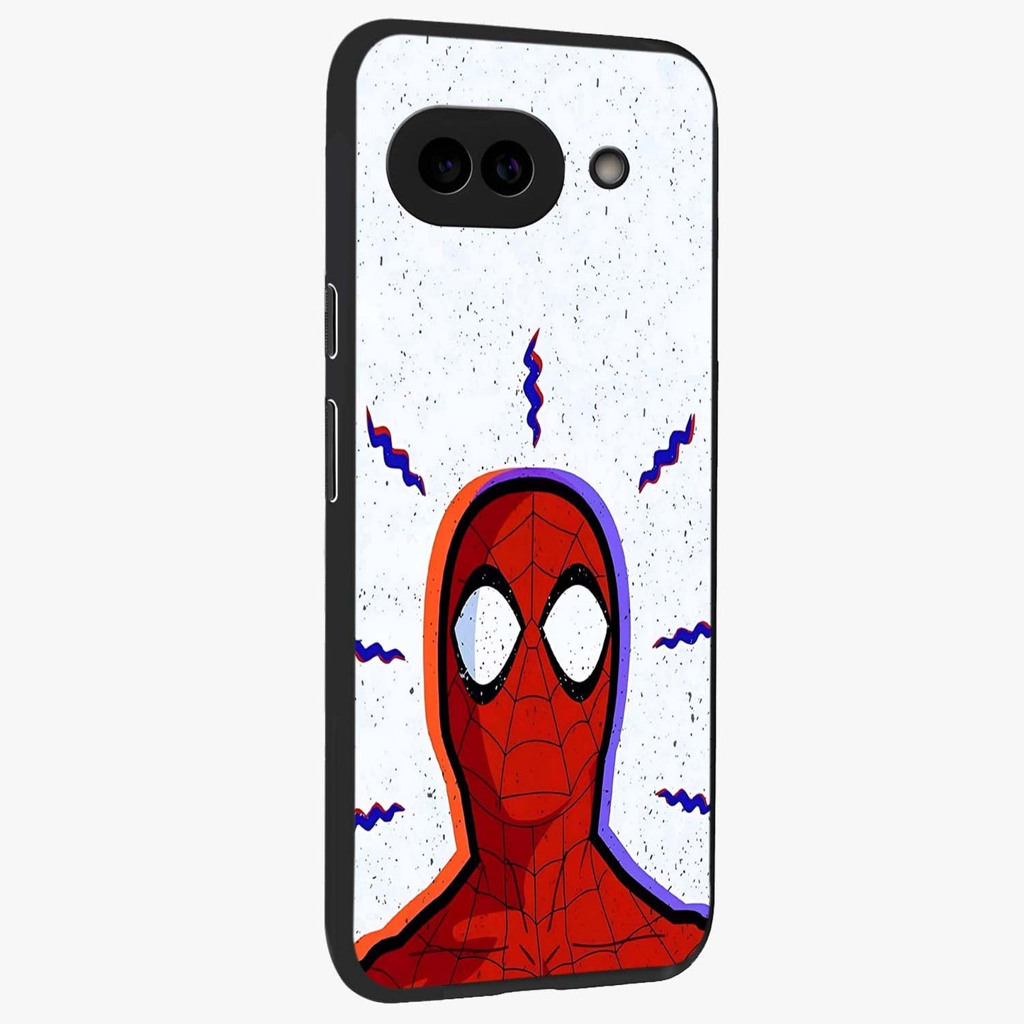 Omg Spiderman Glass Case upright view showcasing energetic superhero artwork with vibrant comic theme.