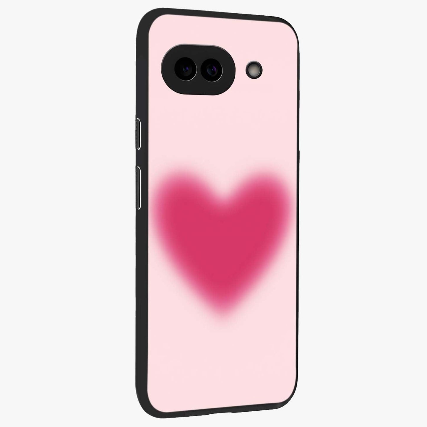 Pink Aura Heart Glass Case upright view showcasing romantic heart artwork with soft pastel theme.