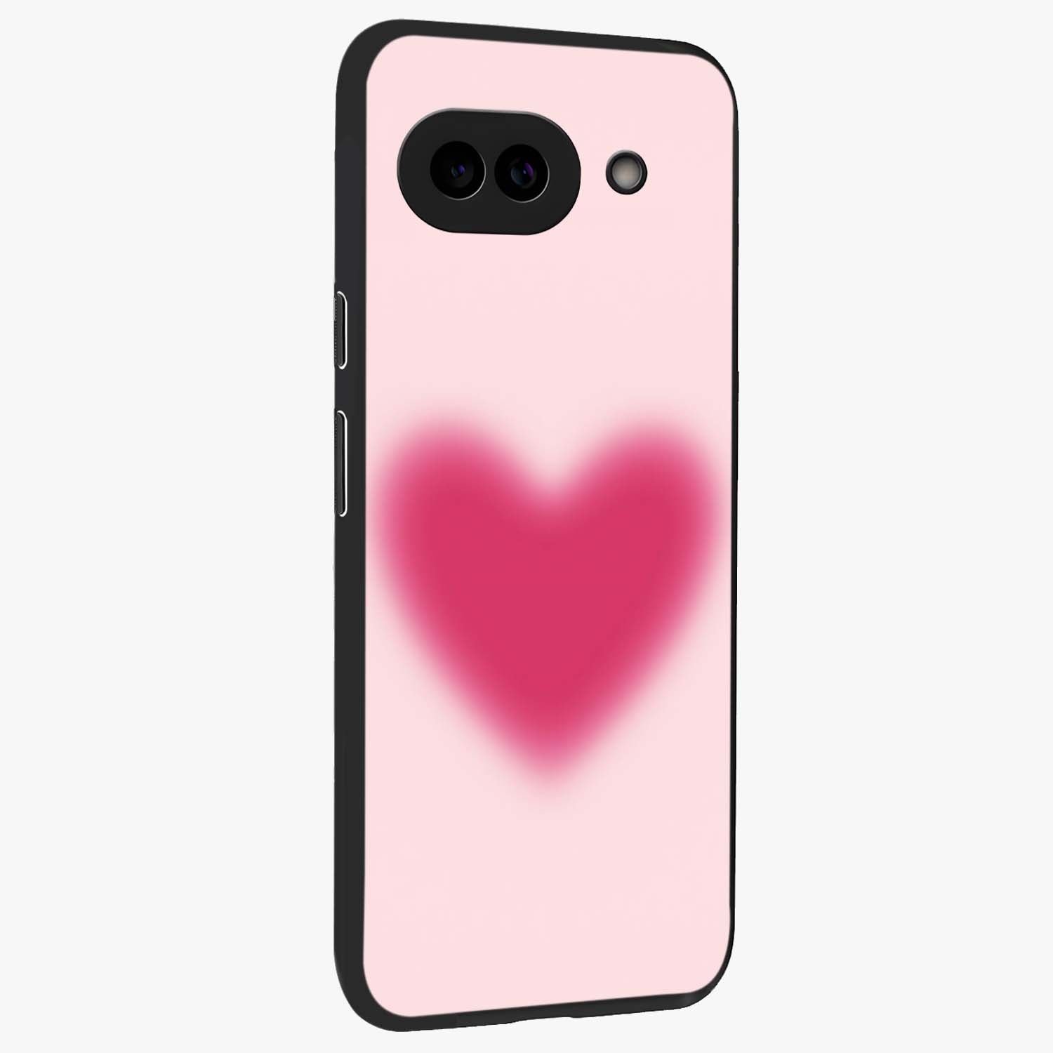Pink Aura Heart Glass Case upright view showcasing romantic heart artwork with soft pastel theme.