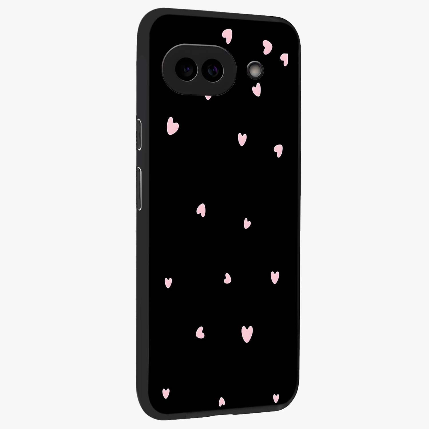 Pink Love Drops Glass Case upright view showcasing charming heart drop artwork with romantic playful theme.