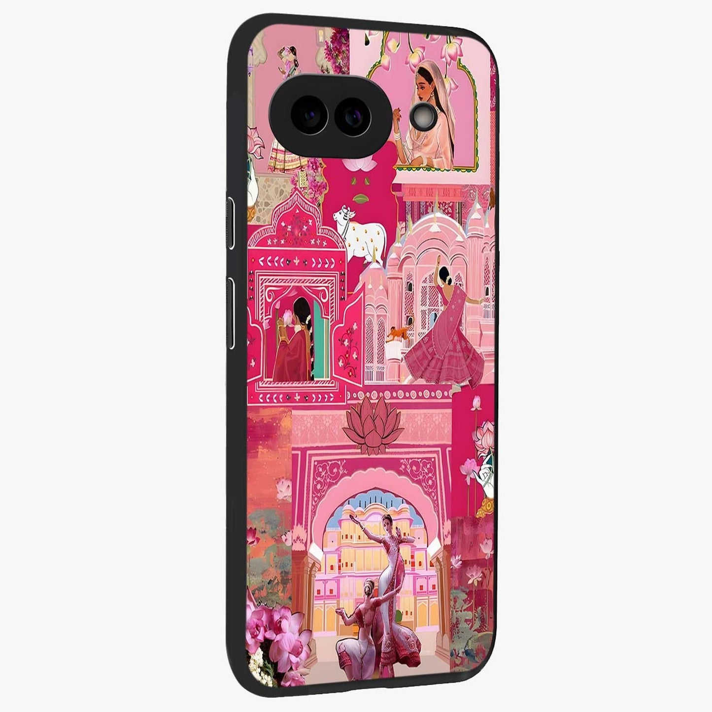 Pink Palace Muse Glass Case upright view showcasing artistic palace artwork with graceful royal theme.