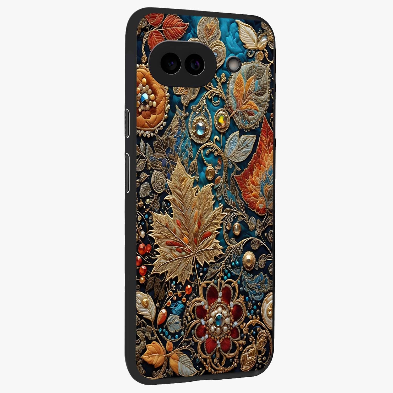 Royal Jewel Garden Glass Case upright view showcasing rich floral artwork with luxurious garden theme.