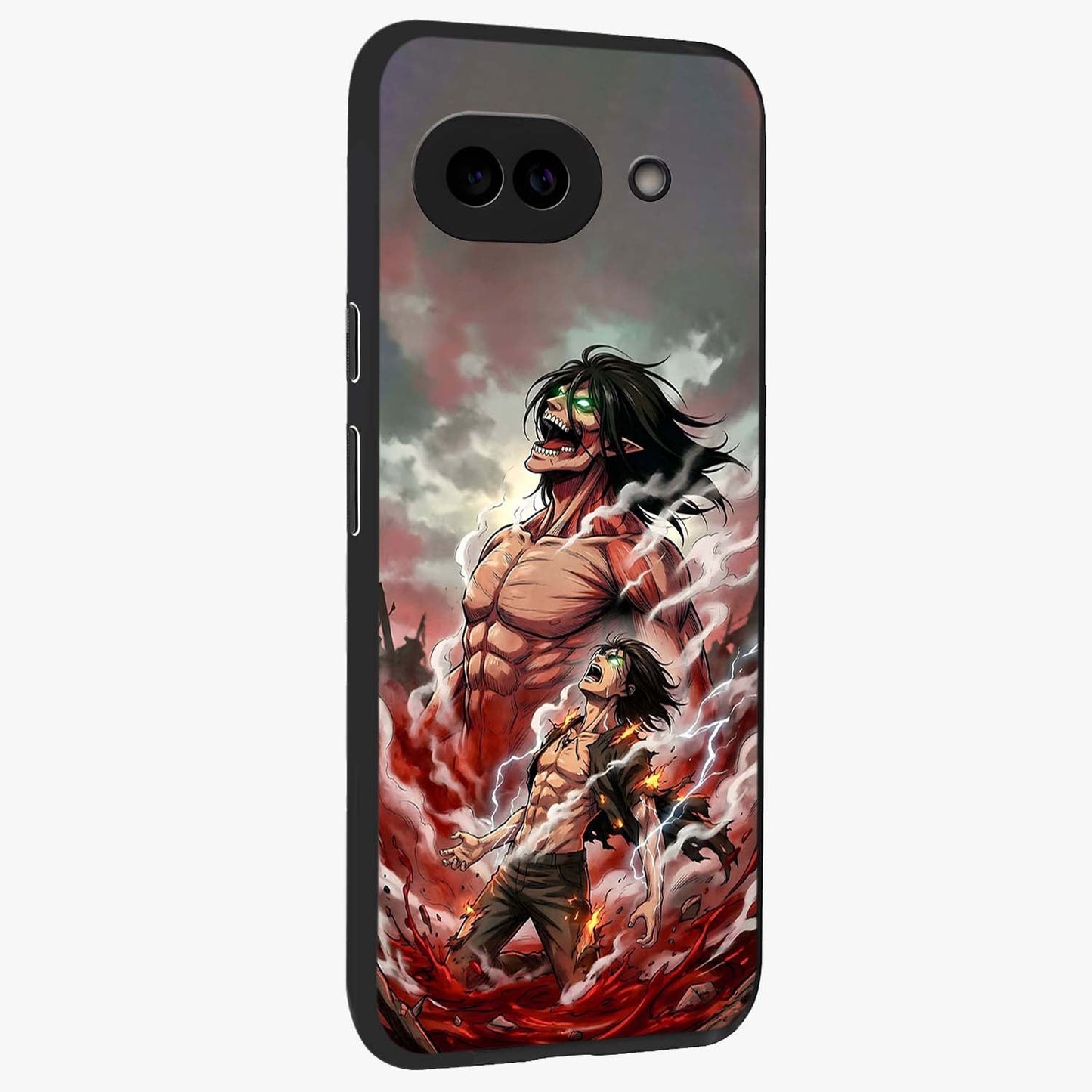 Titan Awakening Fury Glass Case upright view showcasing intense titan artwork with epic fantasy theme.