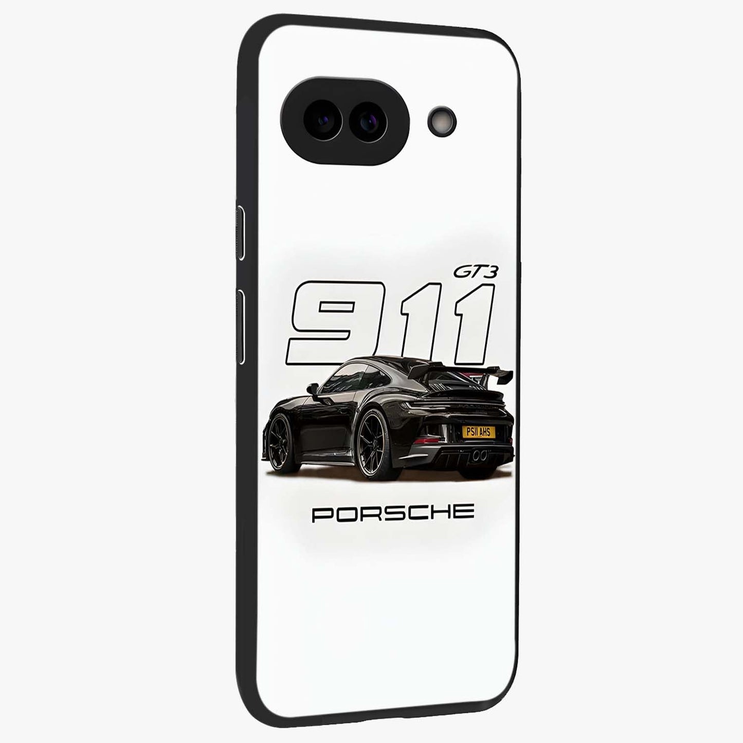 Turbo Legacy Icon Glass Case upright view showcasing bold racing inspired artwork with classic car theme.