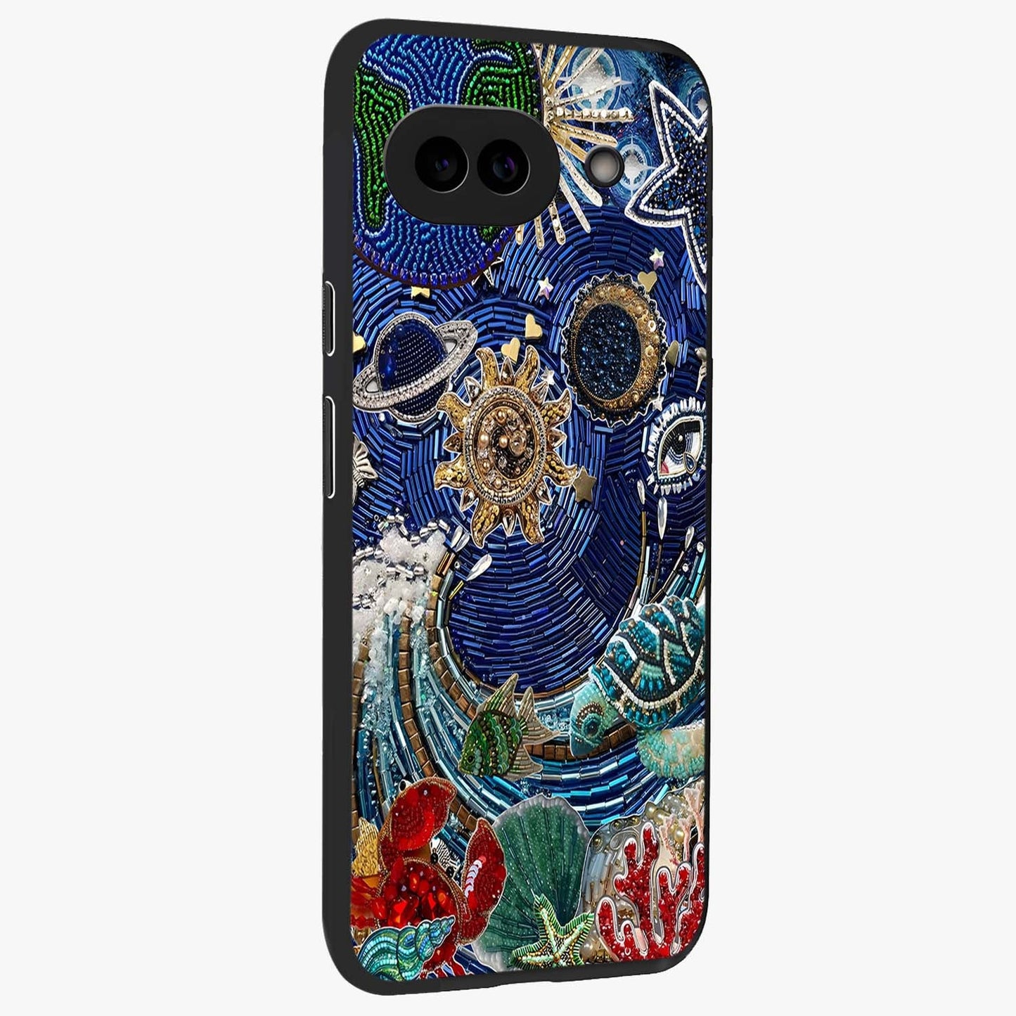 Universe Underwater Spark Glass Case upright view showcasing magical underwater galaxy artwork with vibrant cosmic theme.