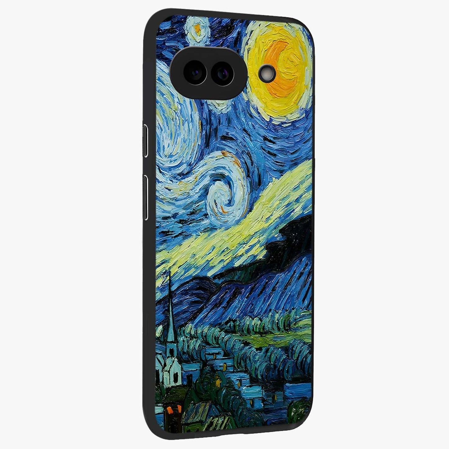 Van Gogh Art Glass Case upright view showcasing expressive painting style artwork with timeless artistic theme.