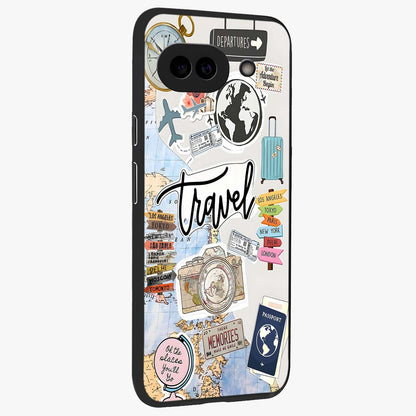 Wanderlust Journal Glass Case upright view showcasing wanderlust inspired artwork with creative exploration theme.