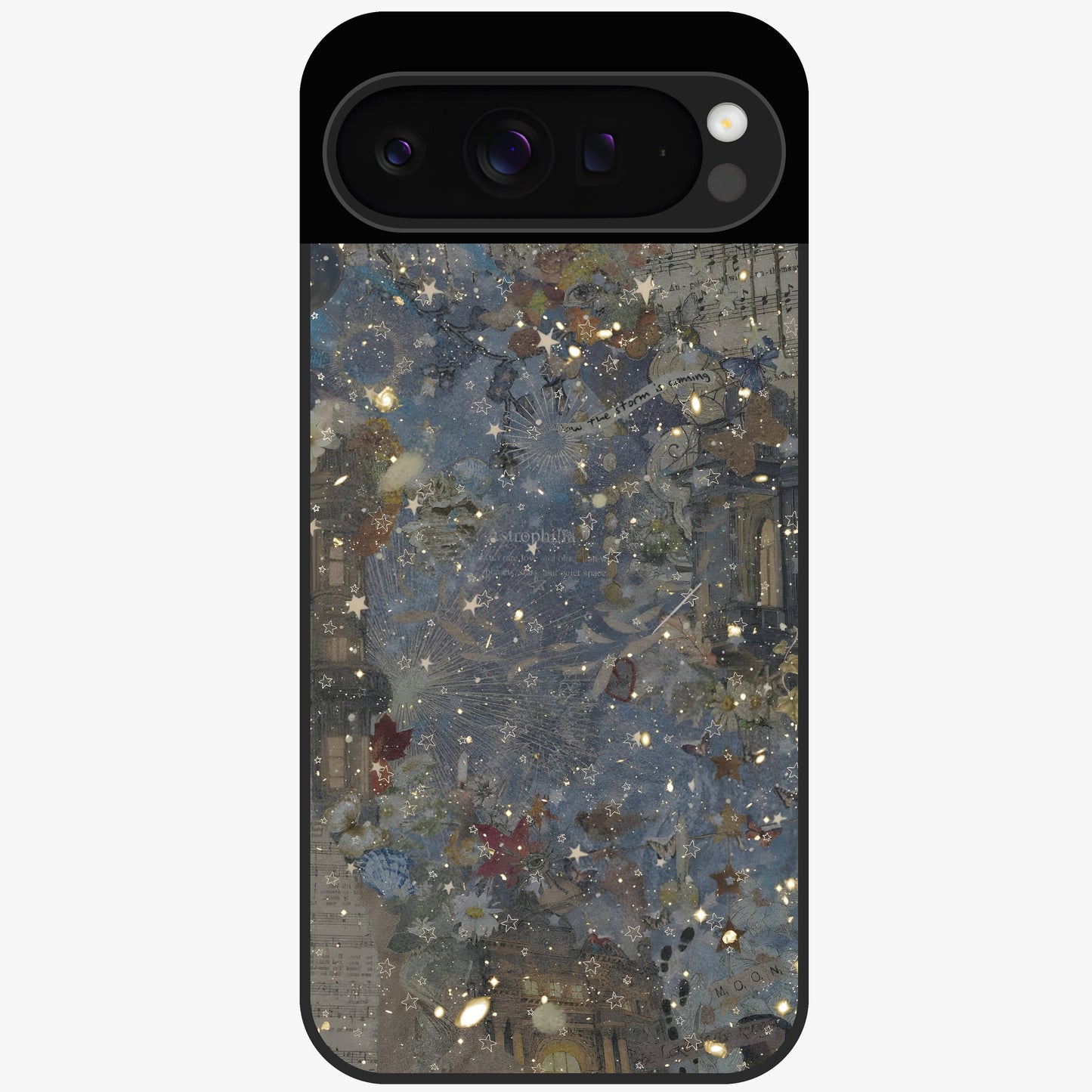 Aesthetic Astrolophia Glass Case showing flat back view with dreamy aesthetic design and glossy glass finish.