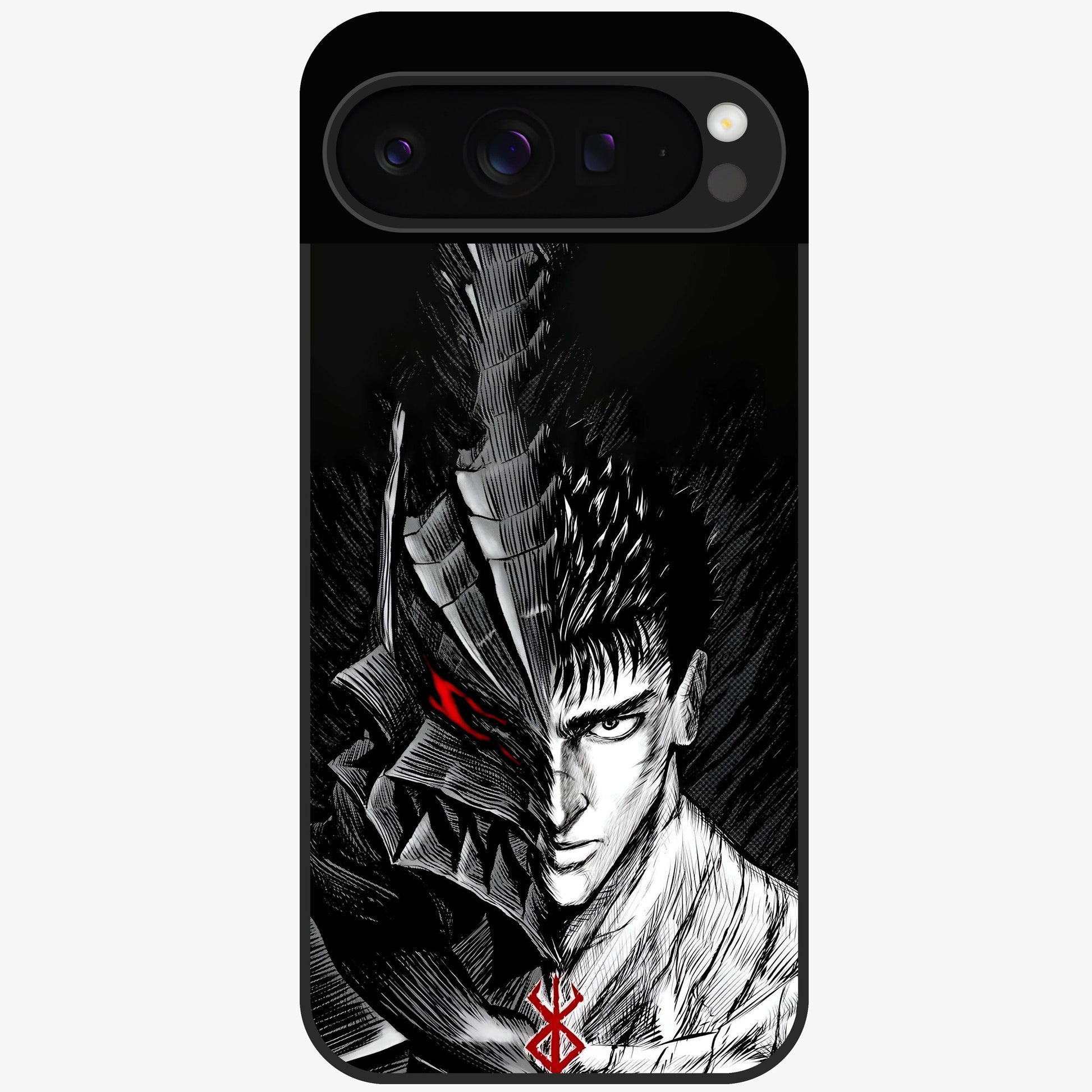 Berserker Blood Oath Glass Case showing flat back view with fierce warrior inspired artwork and glossy glass finish.
