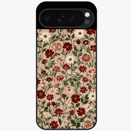 Biege Flower With Leaf Glass Case showing flat back view with soft beige floral artwork and glossy glass finish.