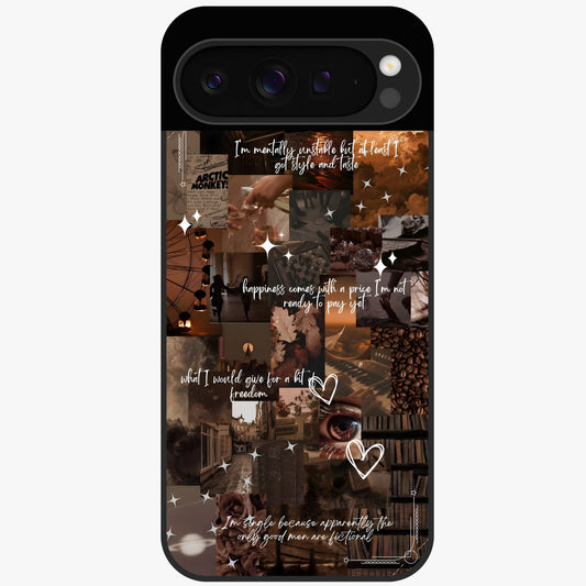 Bittersweet Aesthetic Chaos Glass Case showing flat back view with artistic chaotic aesthetic design and glossy glass finish.