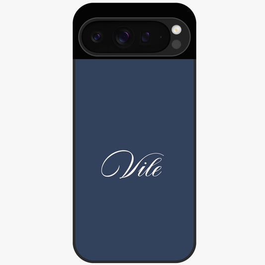 Blue Background Personalized Custom Name Glass Case showing flat back view with minimal blue background and custom name design.
