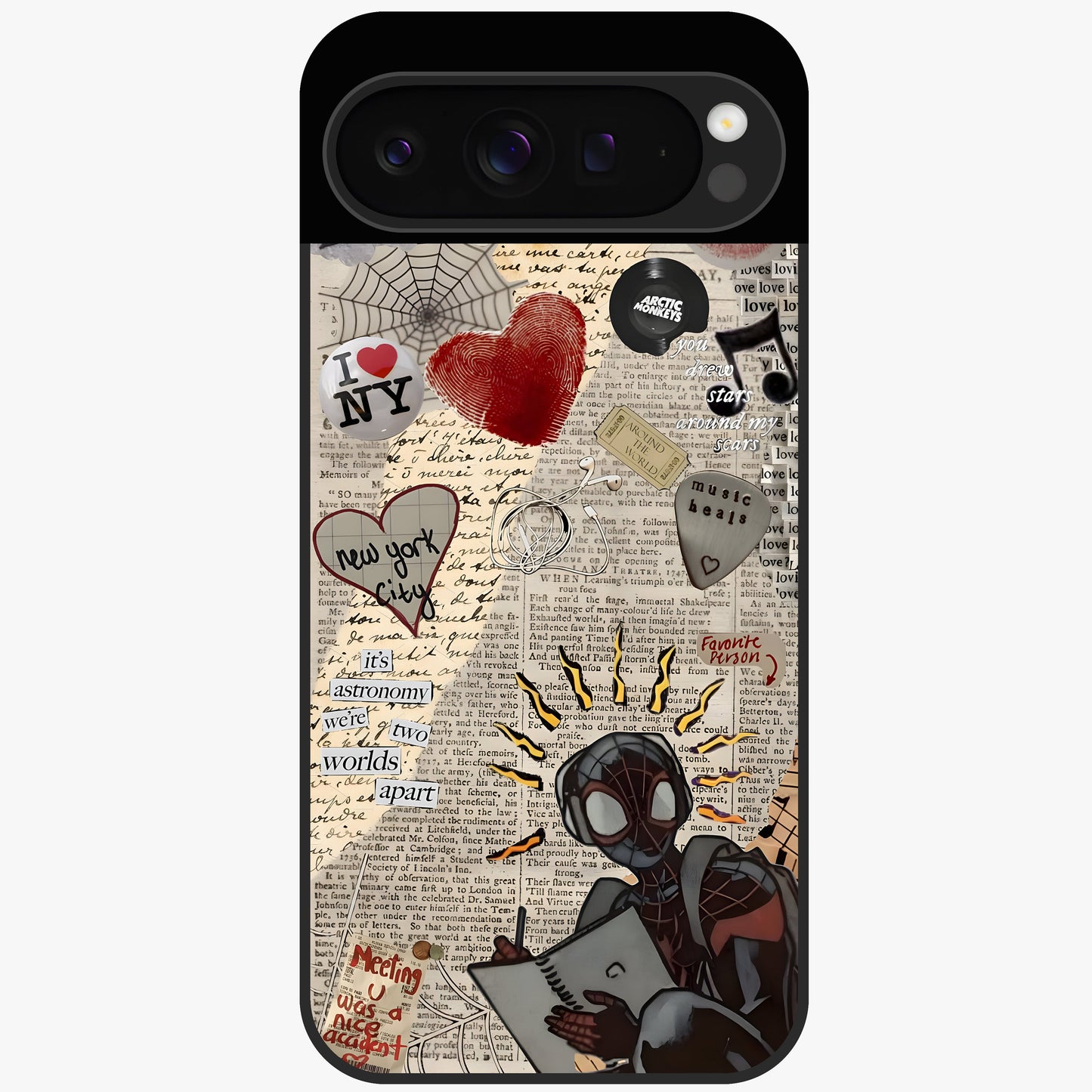 City Dream Sketch Glass Case showing flat back view with artistic city skyline sketch artwork and glossy glass finish.
