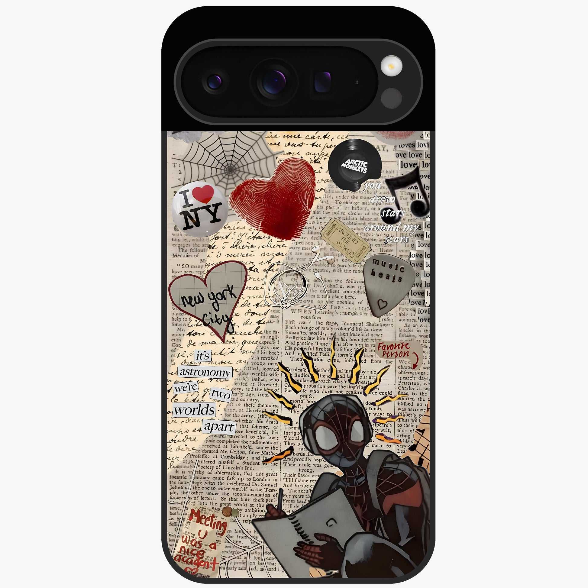 City Dream Sketch Glass Case showing flat back view with artistic city skyline sketch artwork and glossy glass finish.