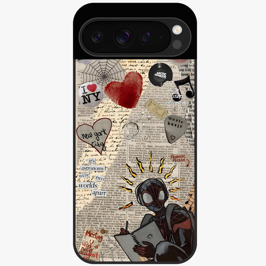 City Dream Sketch Glass Case showing flat back view with artistic city skyline sketch artwork and glossy glass finish.