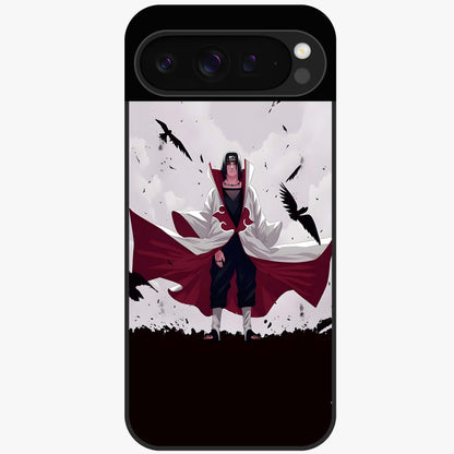 Crimson Crow Ascension Glass Case showing flat back view with mystical crow artwork and glossy glass finish.