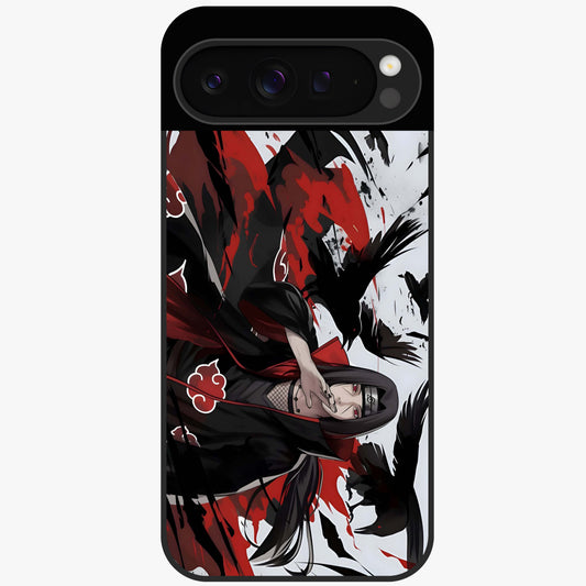 Crimson Crow Illusion Glass Case showing flat back view with artistic crow illusion artwork and glossy glass finish.