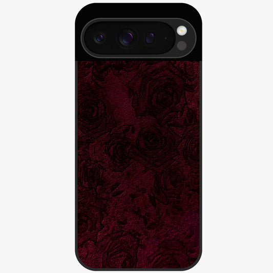 Crimson Fade Flow Glass Case showing flat back view with flowing crimson gradient artwork and glossy glass finish.
