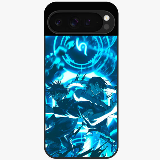 Cursed Energy Clash Glass Case showing flat back view with intense cursed energy artwork and glossy glass finish.