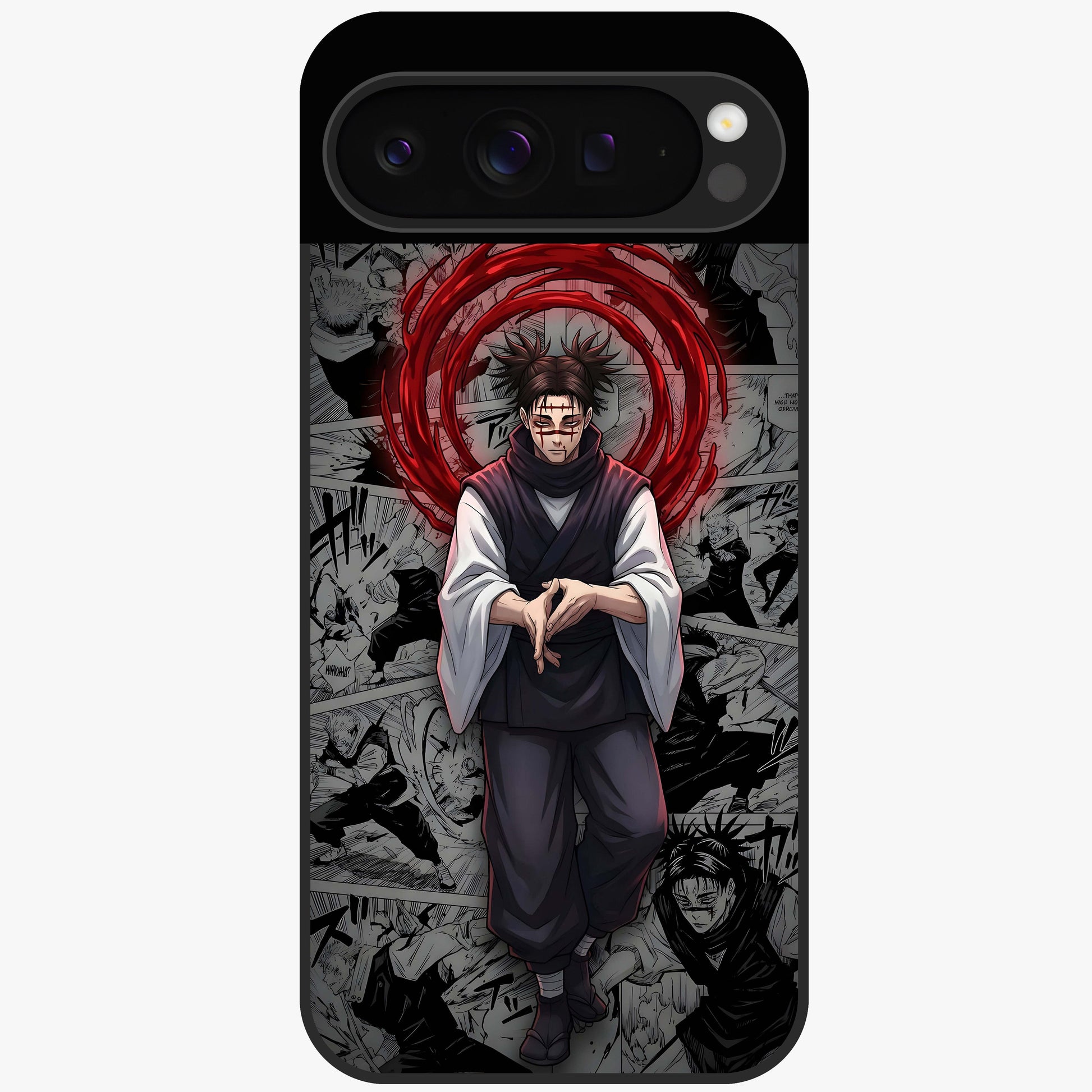 Cursed Ritual Ascension Glass Case showing flat back view with dark ritual themed artwork and glossy glass finish.