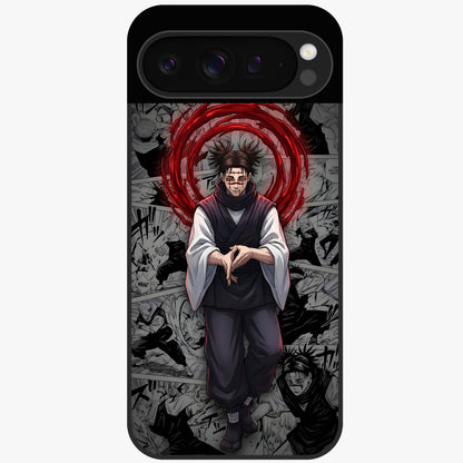 Cursed Ritual Ascension Glass Case showing flat back view with dark ritual themed artwork and glossy glass finish.