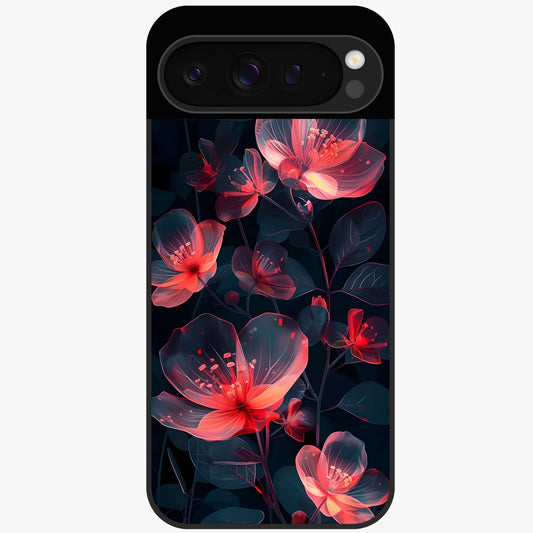Dark Shade of Flower Glass Case showing flat back view with elegant dark floral artwork and glossy glass finish.