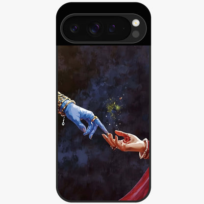 Divine Touch Eternal Glass Case showing flat back view with spiritual themed artwork and glossy glass finish.