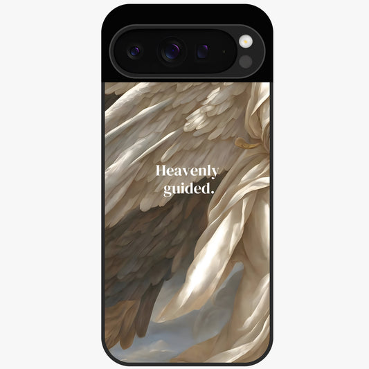 Divine Winged Grace Glass Case showing flat back view with elegant wing inspired artwork and glossy glass finish.