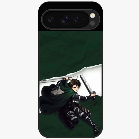 Emerald War Vanguard Glass Case showing flat back view with powerful warrior themed artwork and glossy glass finish.