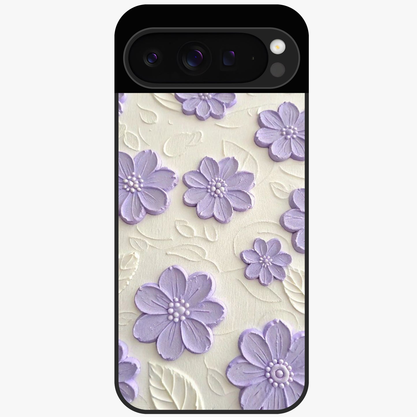 Floral Wall Art With Purple Flowers Glass Case showing flat back view with purple flower artwork and glossy glass finish.