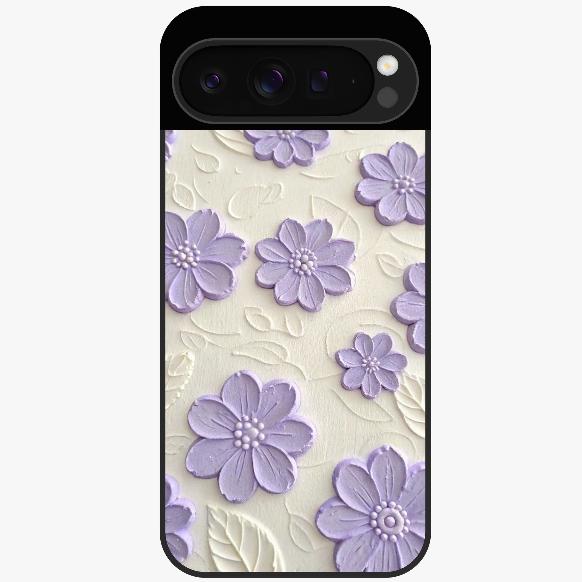 Floral Wall Art With Purple Flowers Glass Case showing flat back view with purple flower artwork and glossy glass finish.