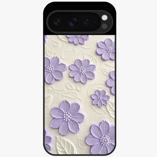 Floral Wall Art With Purple Flowers Glass Case showing flat back view with purple flower artwork and glossy glass finish.