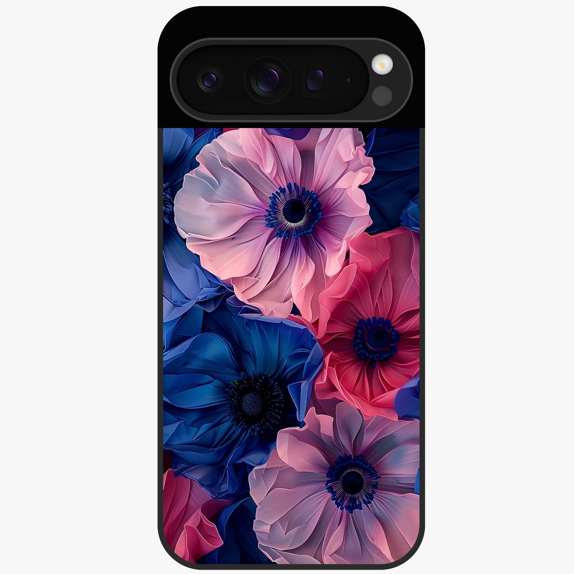 Flower Paper Art Pattern Glass Case showing flat back view with paper cut style floral artwork and glossy glass finish.