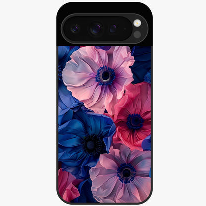 Flower Paper Art Pattern Glass Case showing flat back view with paper cut style floral artwork and glossy glass finish.