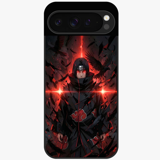 Focused Blade Discipline Glass Case showing flat back view with warrior sword themed artwork and glossy glass finish.