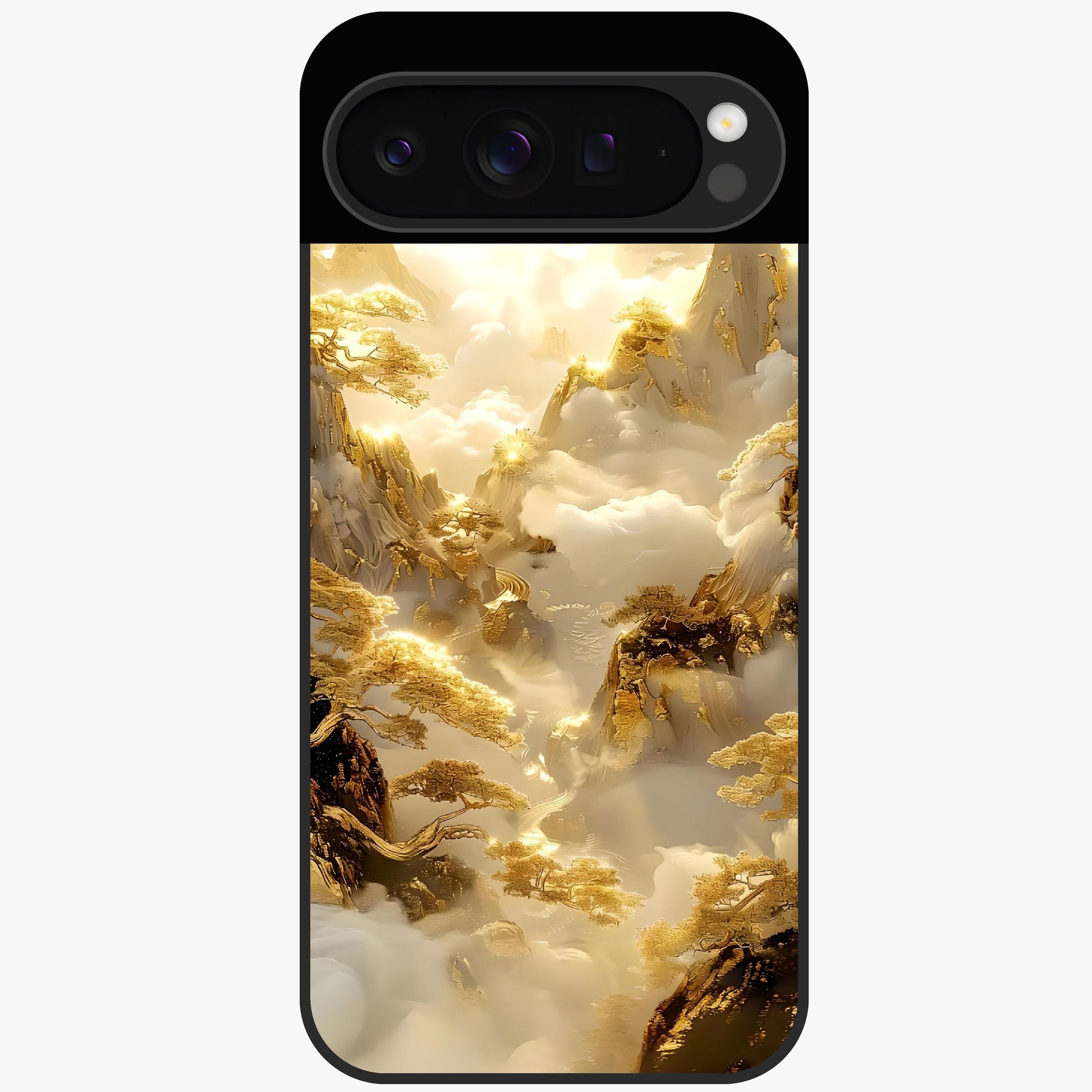 Gates Of Illumination Glass Case showing flat back view with mystical illuminated gate artwork and glossy glass finish.