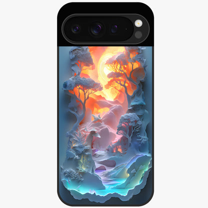 Glow Forest Portal Glass Case showing flat back view with glowing forest portal artwork and glossy glass finish.