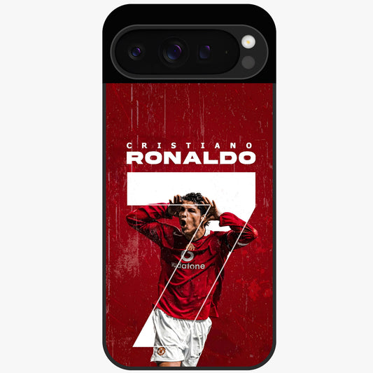 Goal Celebration Legacy Glass Case showing flat back view with football celebration inspired artwork and glossy glass finish.