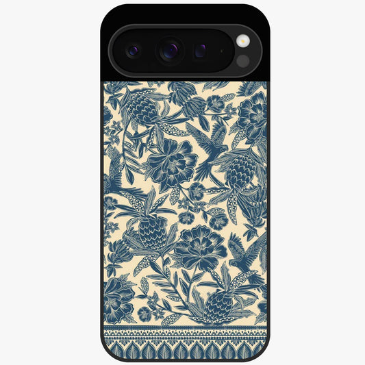 Heirloom Wild Bloom Glass Case showing flat back view with vintage inspired wild flower artwork and glossy glass finish.