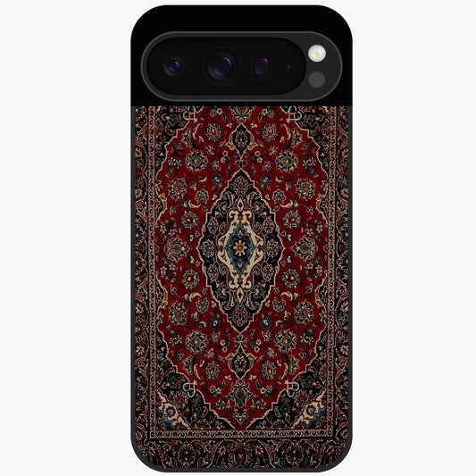Heritage Carpet Royale Glass Case showing flat back view with ornate Persian carpet inspired pattern and glossy glass finish.