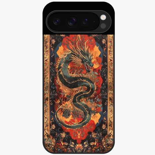 Inferno Dragon Soul Glass Case showing flat back view with fiery dragon artwork and glossy glass finish.